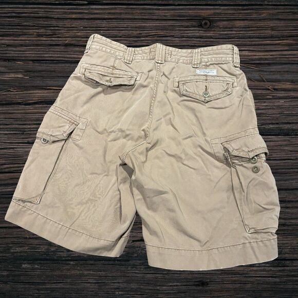 Vintage Y2K Polo Ralph Lauren Cargo Shorts Size 34 Khaki 10” Inseam Heavy Cotton - Picture 2 of 8
